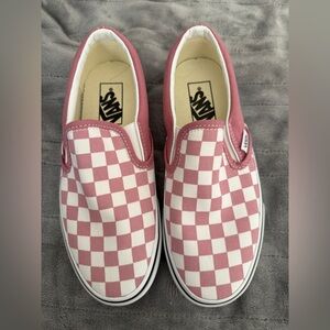 Vans Pink and White Checkered Slip-On Sneakers